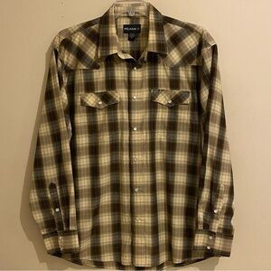 Pelham Shirt Mens XXL Brown Plaid Long Sleeve Pearl Snap Western Wear Cowboy